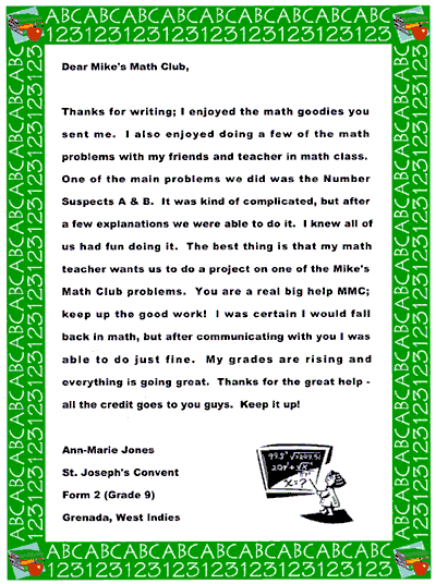 Ann-Marie's letter to Mikes Math Club